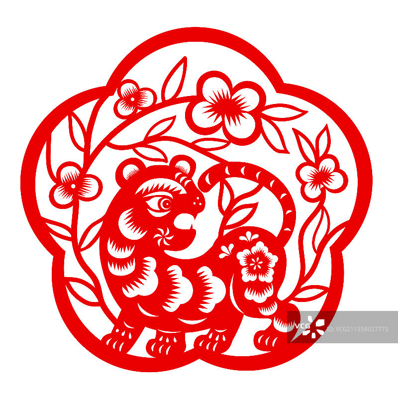 虎年春节窗花剪纸矢量插画图片素材