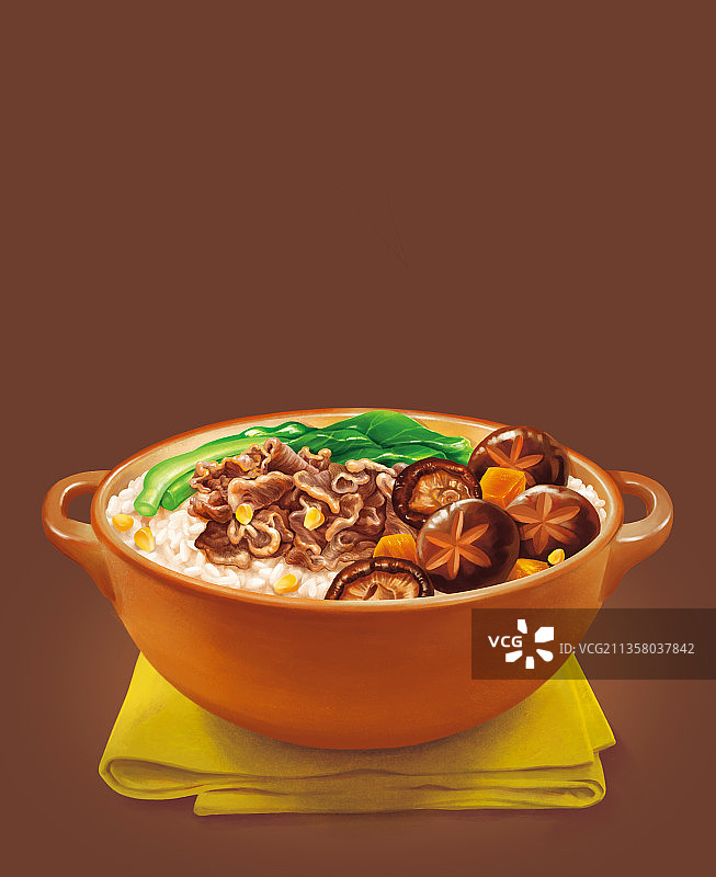 肥牛煲仔饭写实插画图片素材