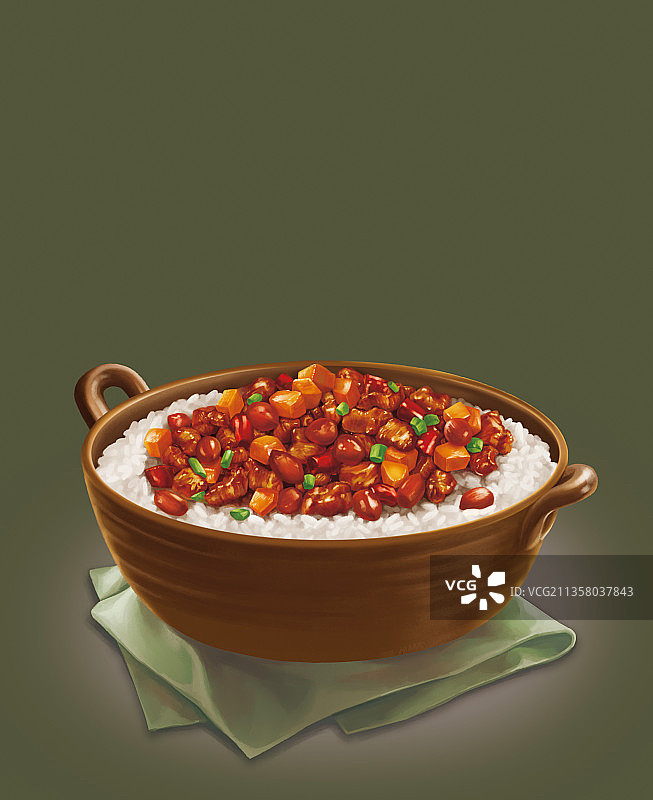 宫保鸡丁煲仔饭写实插画图片素材