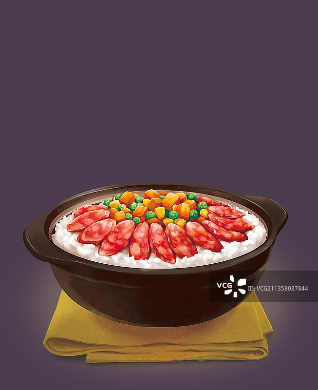 广式腊肠煲仔饭写实插画图片素材