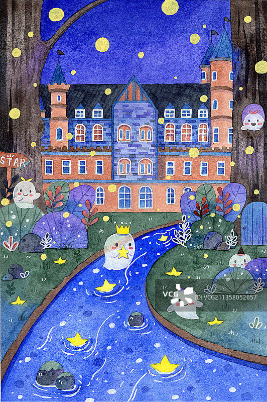 鬼节 治愈系建筑风景水彩插画图片素材
