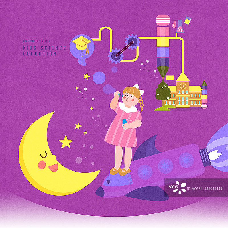 儿童科学教育火箭月亮插画图片素材
