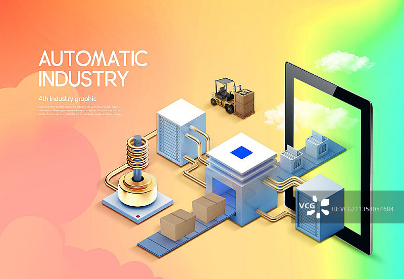 平板电脑内的自动化机器图片素材