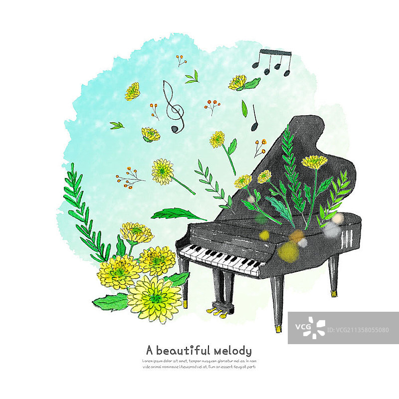 钢琴与鲜花图片素材