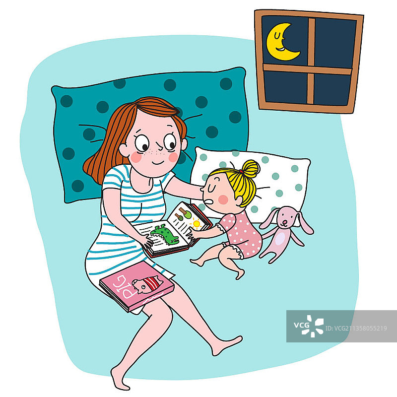 年轻女子为宝宝读书图片素材