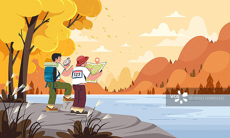 男孩和女孩在森林中探险图片素材