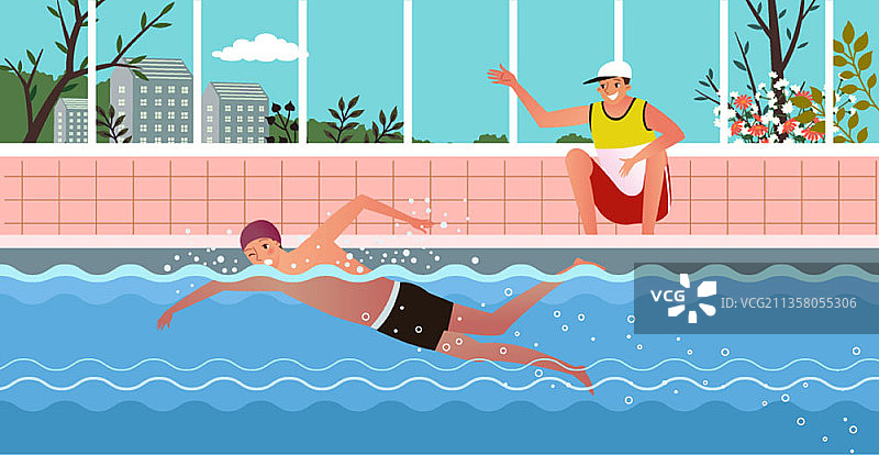 男人游泳另一个男人观看图片素材