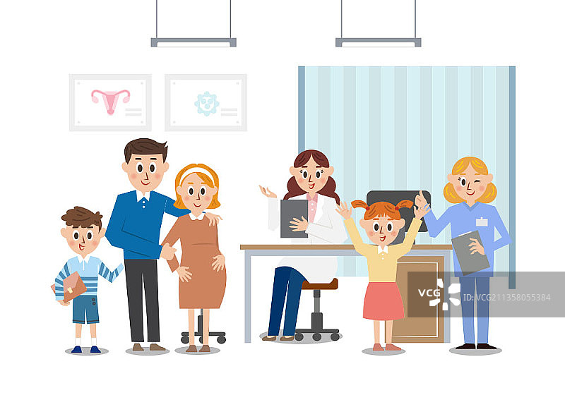 孕妇在医院里和家人在一起图片素材