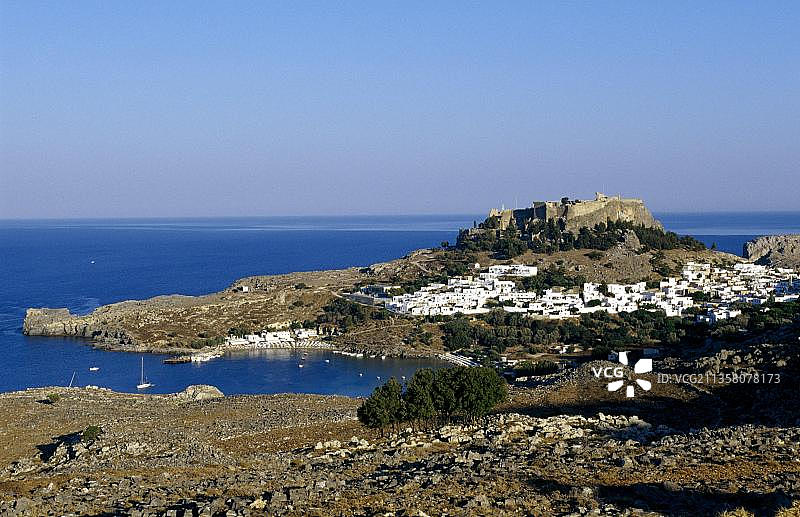 林多斯、罗德岛、多德卡尼斯、希腊，欧洲景色图片素材