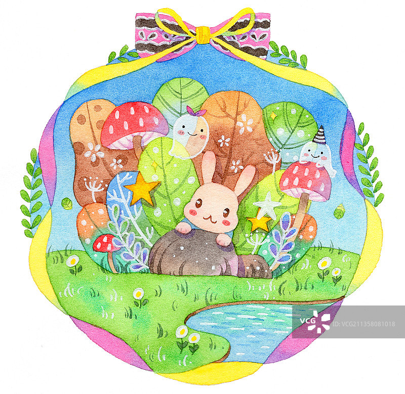 森系萌物水彩插画4图片素材