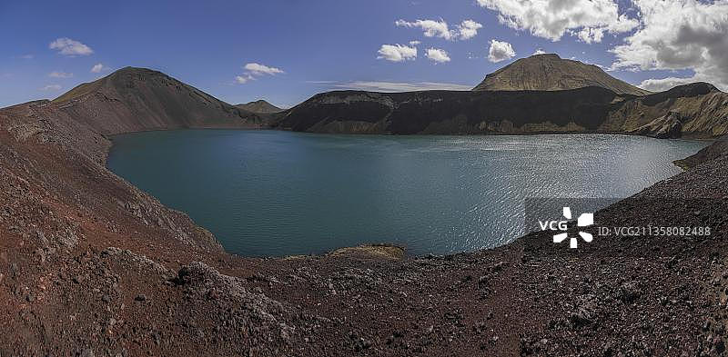 冰岛Fjallabak自然保护区Bahylurr陨石坑湖图片素材