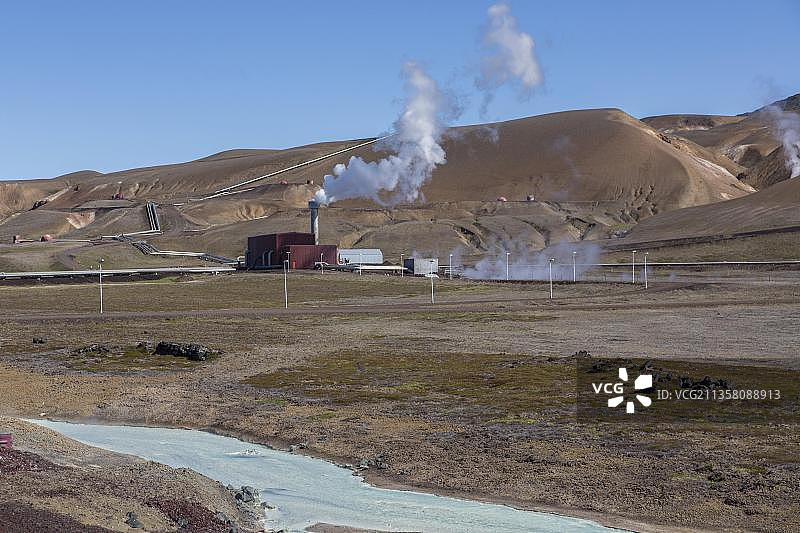 克拉夫拉地热发电站，黛提瀑布，冰岛，欧洲图片素材