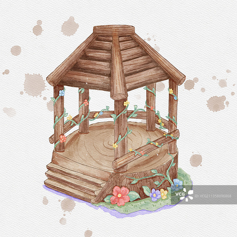 水彩小景插画图片素材