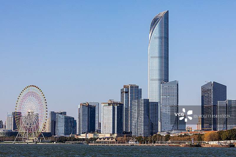 江苏苏州工业园区金鸡湖景区风光图片素材