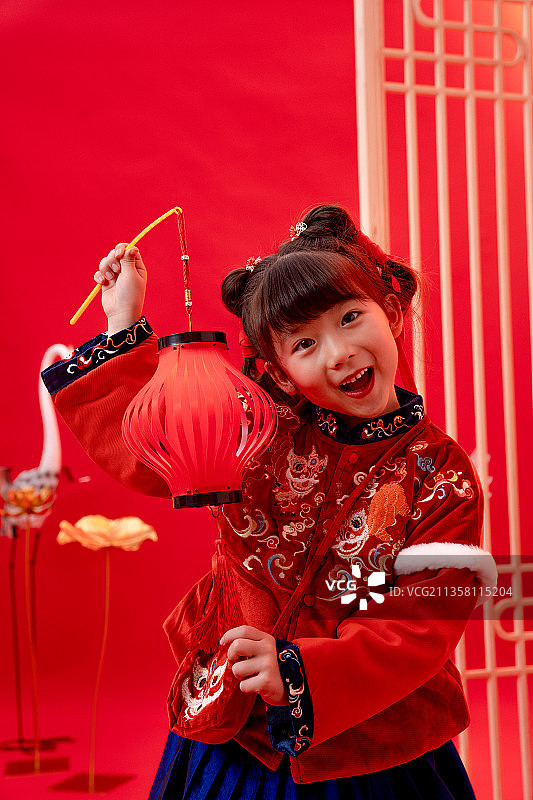 新年小女孩提着灯笼图片素材
