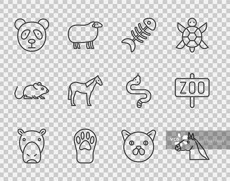 河马或马头与鱼线条组合图片素材