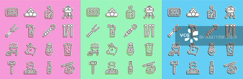 线条集：牛排、刀、啤酒图片素材