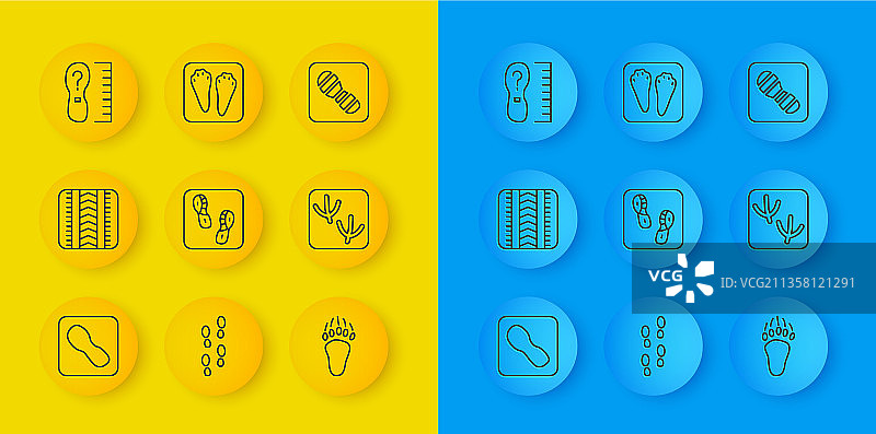 脚印、鞋子、轮胎痕迹和熊掌线条图标图片素材