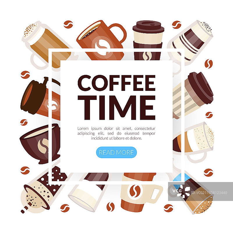 倒入马克杯和杯子中的咖啡种类方形图图片素材