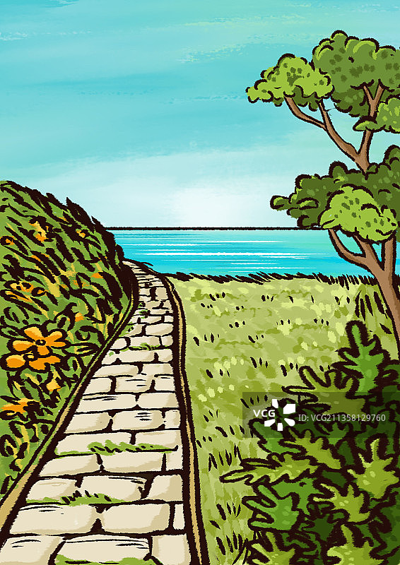 青岛海游路插画图片素材