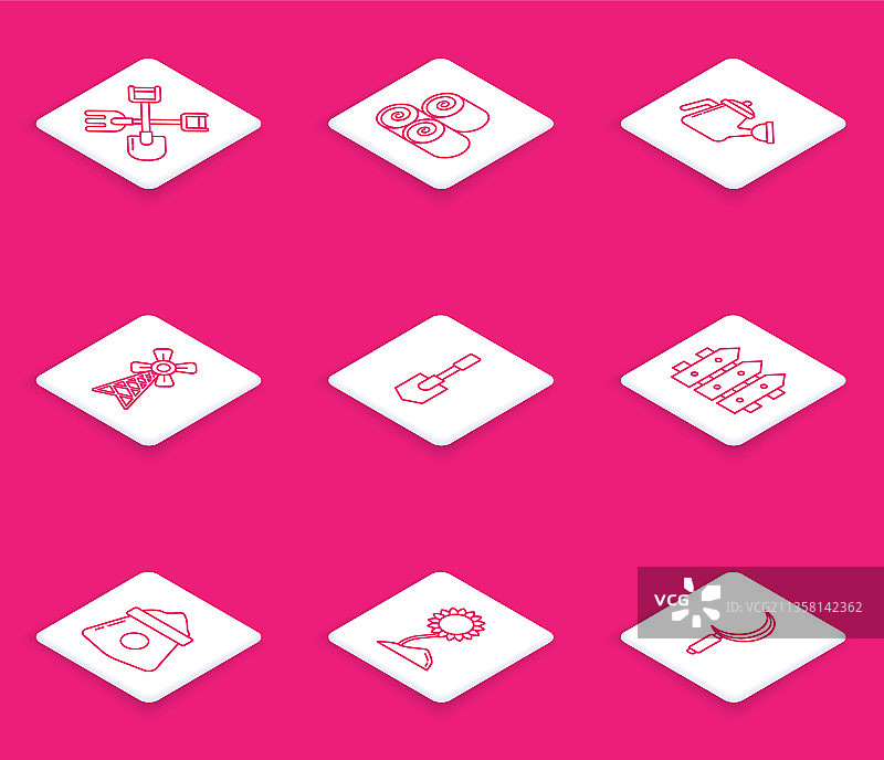 铲子和耙子干草卷浇水壶图片素材