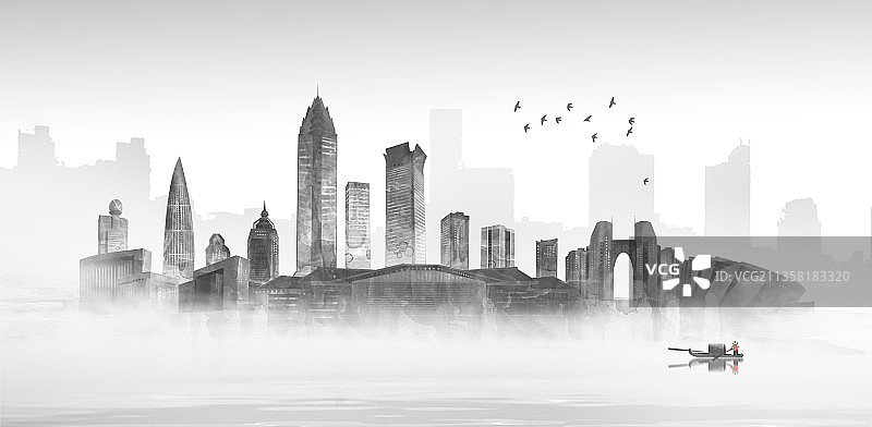温州城市地标建筑插画图片素材
