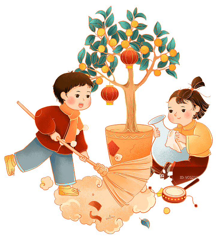 中国传统年俗腊月二十四扫房子插画图片素材