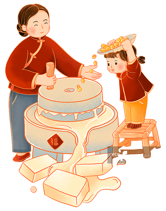 中国传统年俗腊月二十五磨豆腐插画图片素材