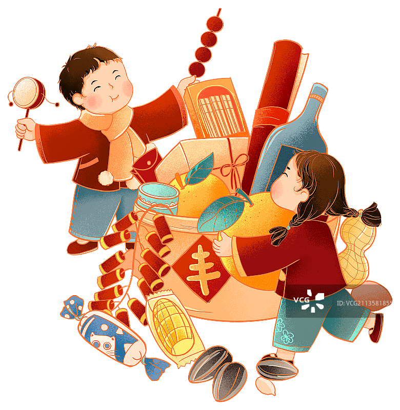 中国传统年俗腊月二十七买年货插画图片素材