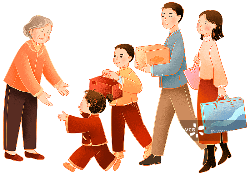 中国传统年俗大年初三初四走亲戚插画图片素材