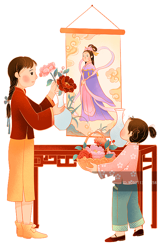 中国传统年俗正月十一拜紫姑插画图片素材