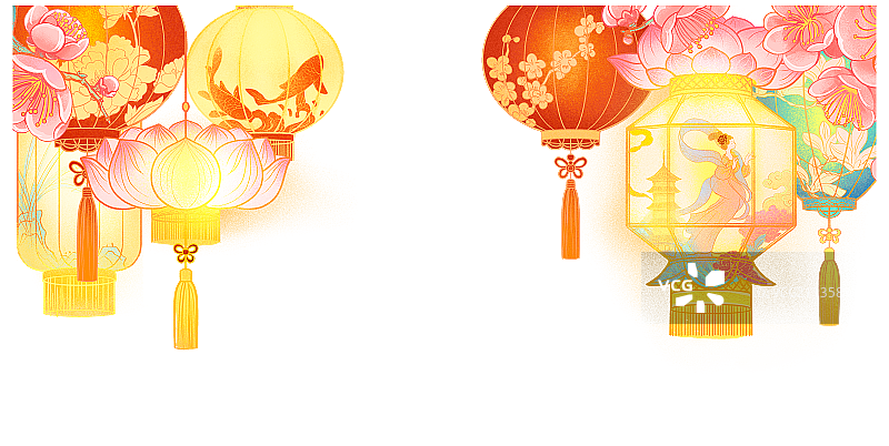 中国传统节日元宵节花灯灯笼国潮插画图片素材