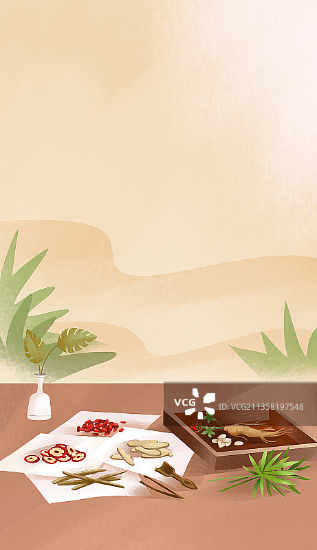 桌面上铺满中医药材图片素材