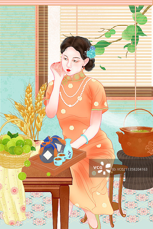 清新典雅国潮风芒种节气插画图片素材