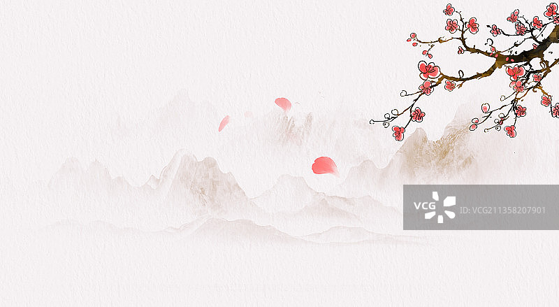 中国风水墨背景梅花山水画图片素材