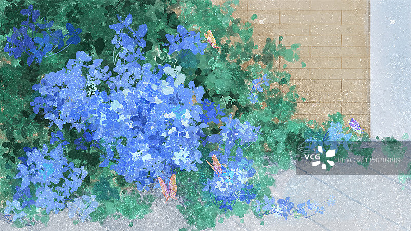 蓝雪花古风岩彩花卉插画图片素材