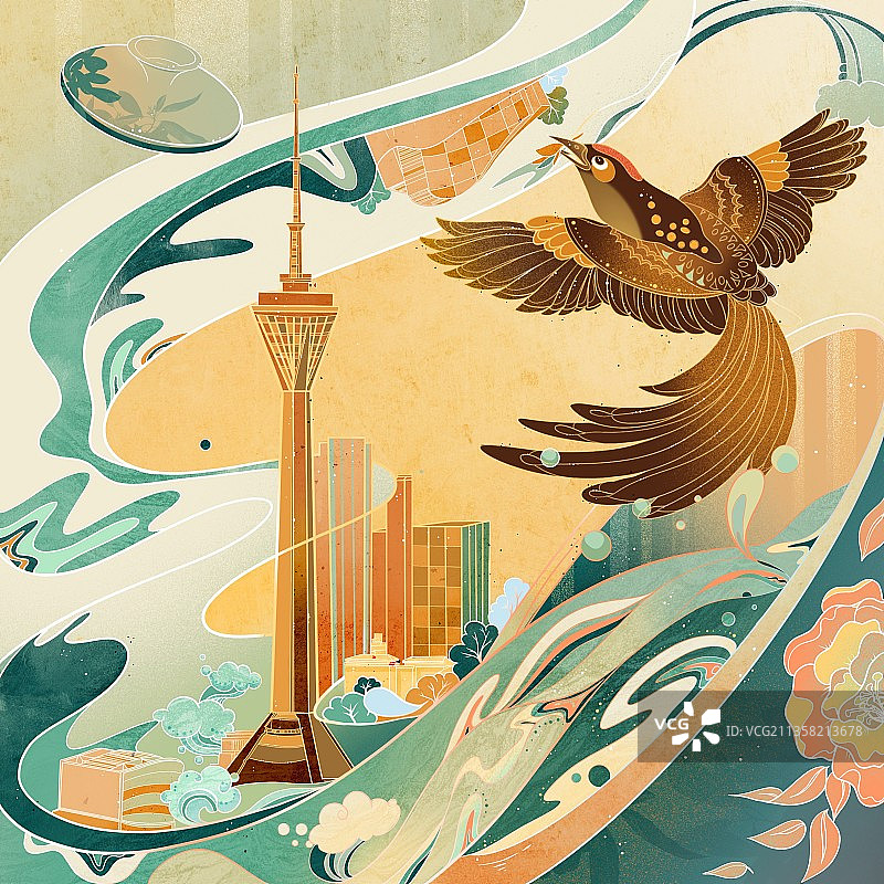 成都元素茶文化 国风商业插画图片素材