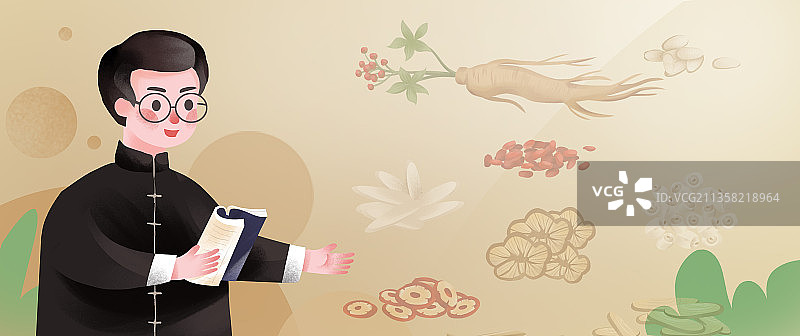 老中医拿着书介绍中药材图片素材