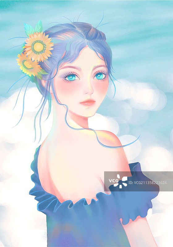 蓝色系美女图片素材