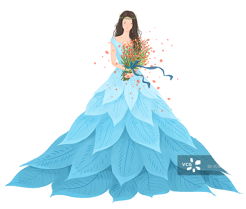 手捧花束的女子插画图片素材