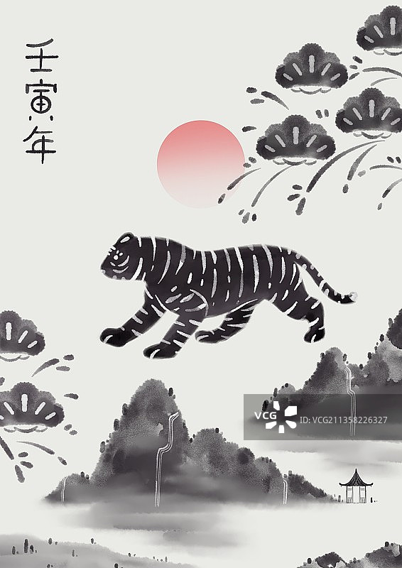 水墨风格山水老虎模版图片素材