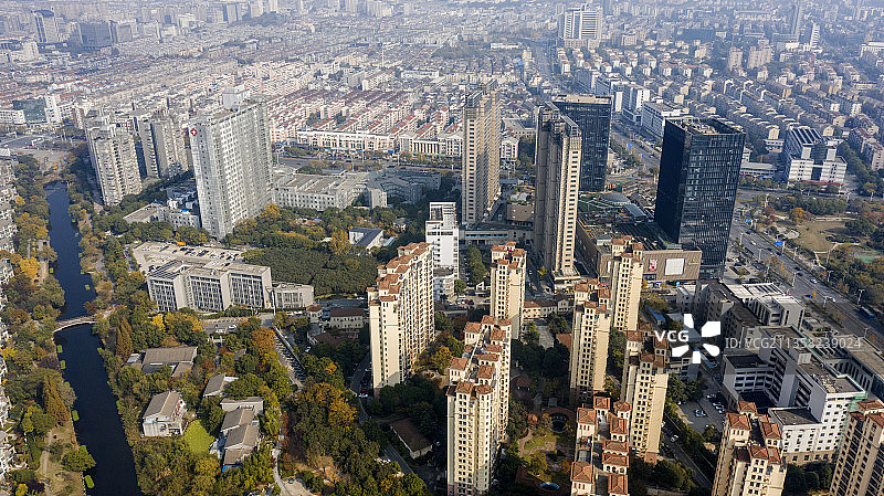 航拍扬州引潮河 邗江商贸商务图片素材