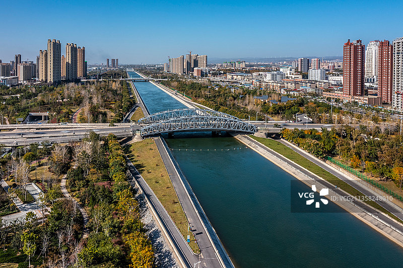 亚洲中国河南省焦作市南水北调河绿化风景图片素材
