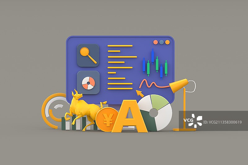 3d渲染证券投资理财卡通概念插图图片素材