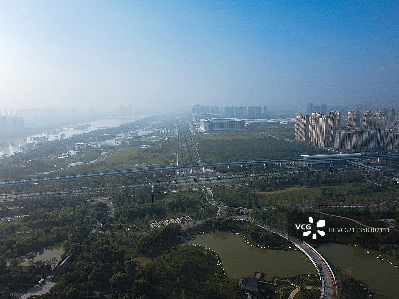 西安 灞桥区 广运大桥 西安世博园 国际会展中心 香湖湾图片素材