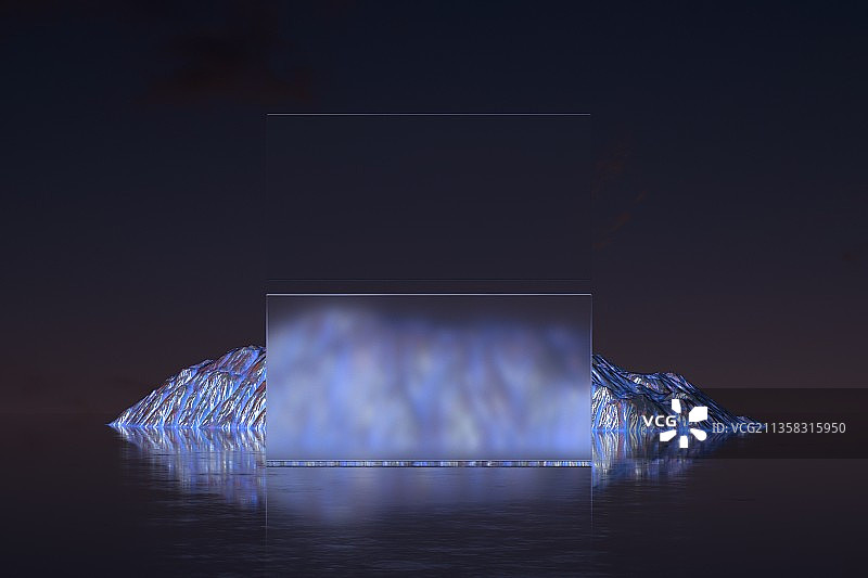 3d渲染发光的山峰排版海报背景图片素材