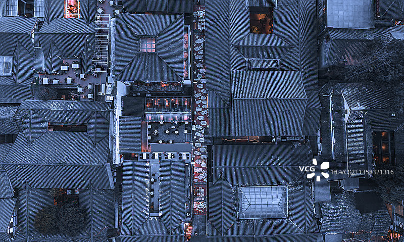 航拍成都著名旅游地宽窄巷子图片素材