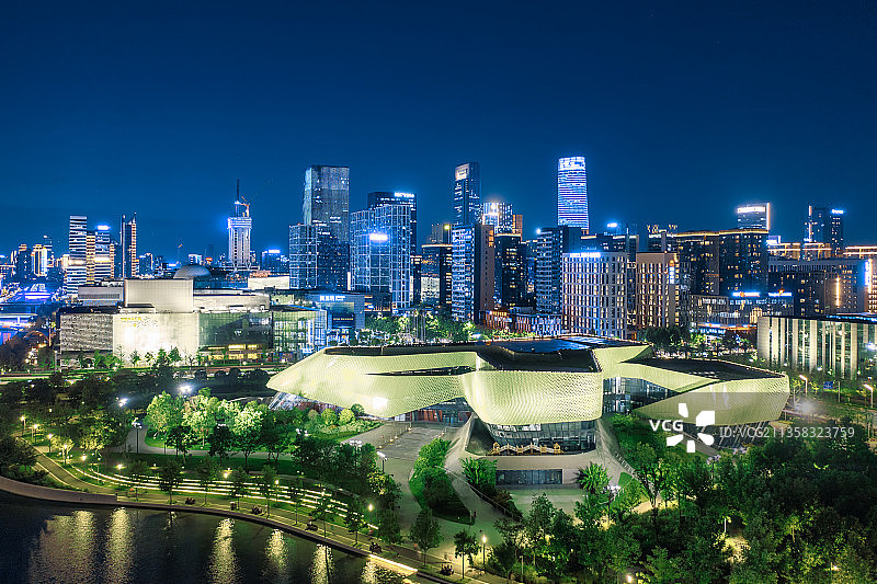 夏季航拍浙江省宁波市东部新城城市展览馆中银大厦商务金融区图片素材