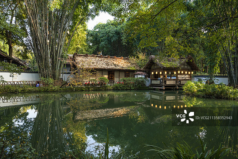 成都杜甫草堂秋季白昼晴天下午图片素材