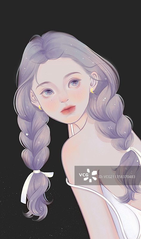 紫色麻花辫少女图片素材